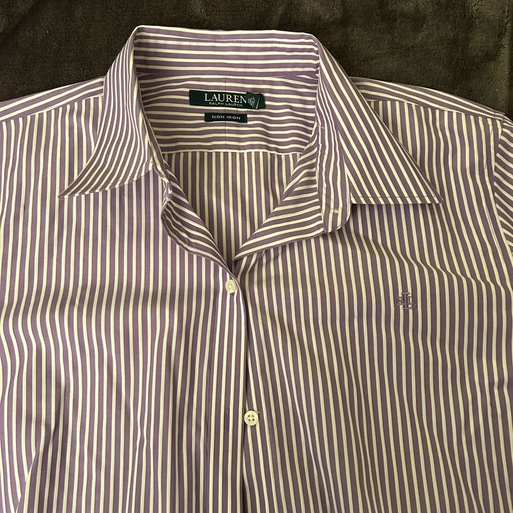 Ralph Lauren Women's Purple and White Striped Button-Down Shirt - Picture 3 of 5